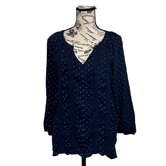 Emily Daniel’s Womens Blue Polka Dot Tunic Blouse Retro Rockabilly Pinup L - Picture 1 of 10